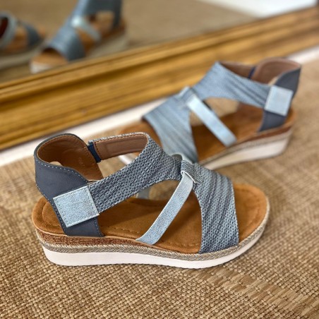 Nu-Pieds à Scratch Lady Glory Bleu Ciel Confort Compensé | Marina & Paloma