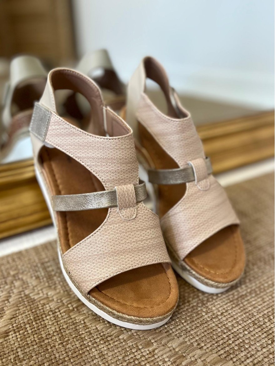 Nu-Pieds à Scratch Lady Glory Beige Confort Compensé | Marina & Paloma