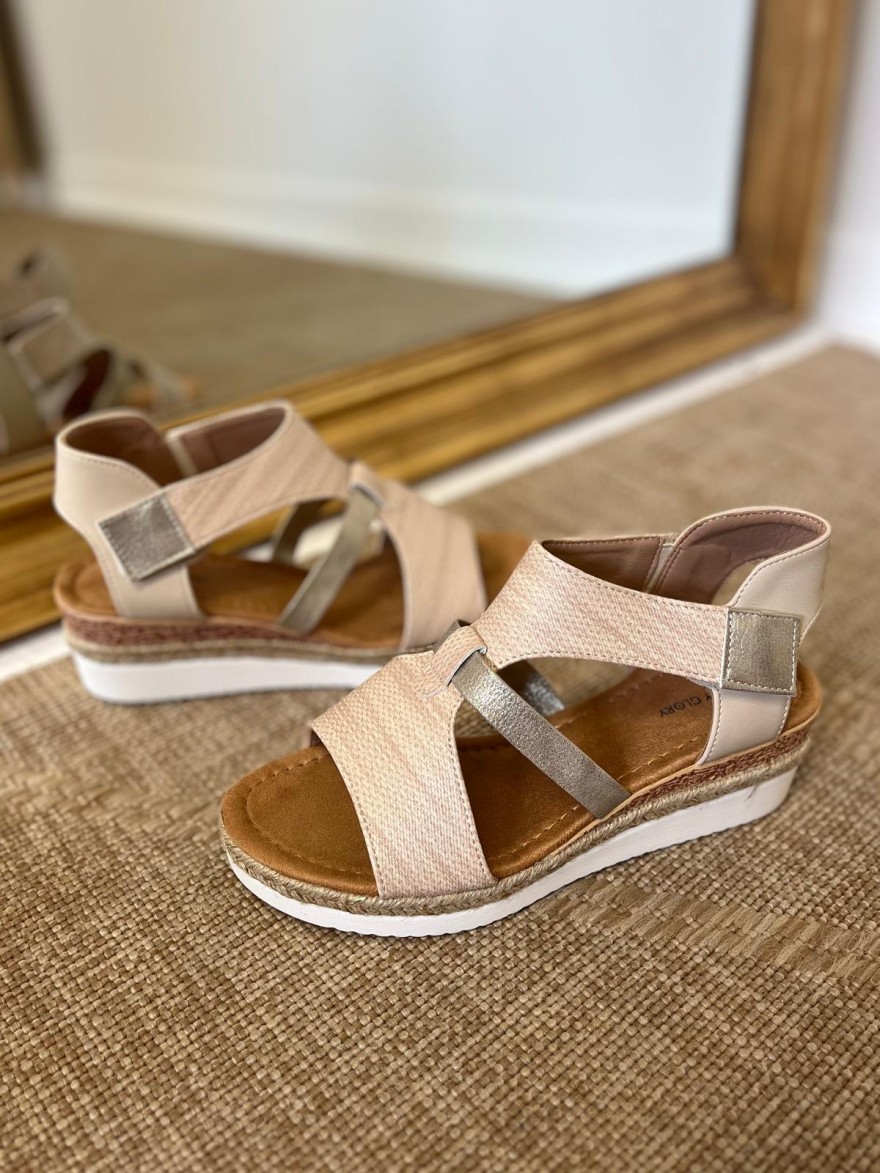 Nu-Pieds à Scratch Lady Glory Beige Confort Compensé | Marina & Paloma