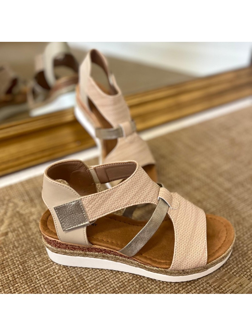 Nu-Pieds à Scratch Lady Glory Beige Confort Compensé | Marina & Paloma