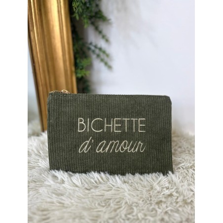 Pochette en Velours Côtelé à Message Brodé | Marina & Paloma Tendance