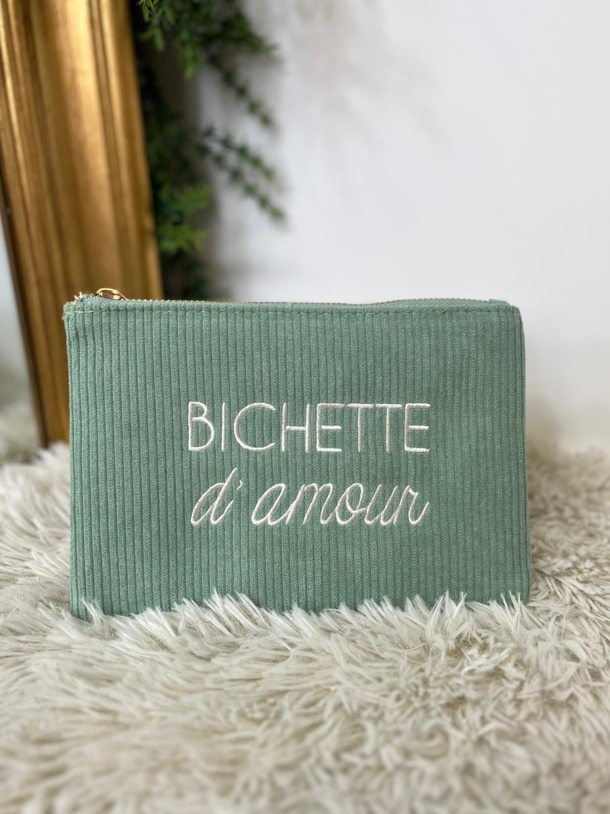 Pochette en Velours Côtelé à Message Brodé | Marina & Paloma Tendance