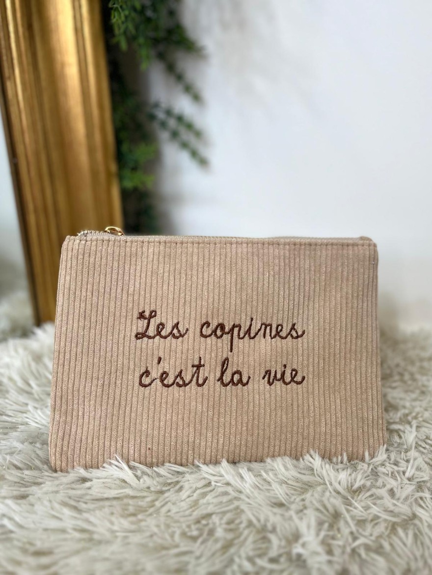 Pochette Velours Côtelé "Les Copines c'est la Vie" | Marina & Paloma