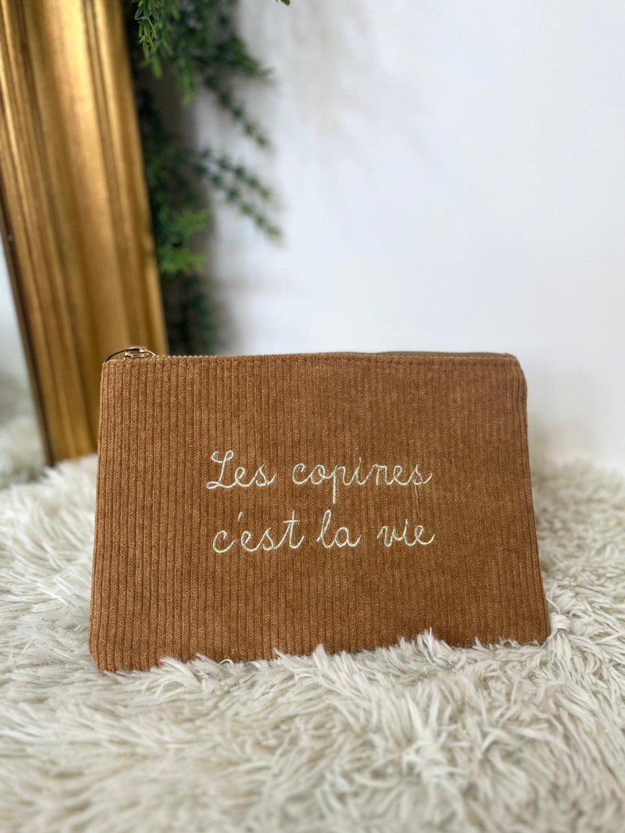 Pochette Velours Côtelé "Les Copines c'est la Vie" | Marina & Paloma