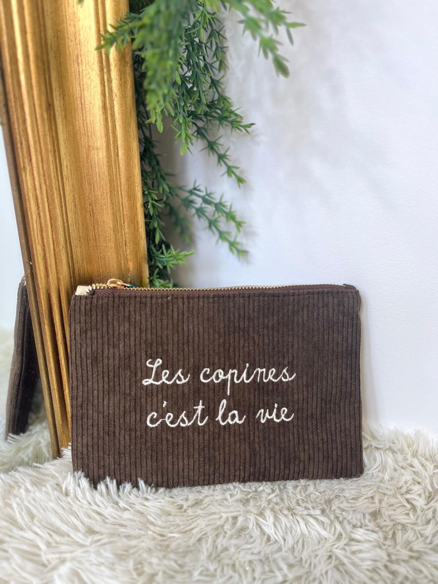 Pochette Velours Côtelé "Les Copines c'est la Vie" | Marina & Paloma