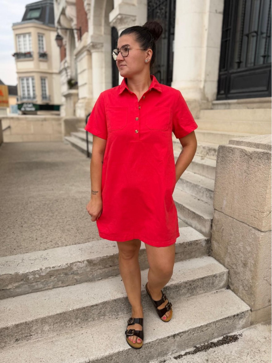 Robe Droite Col Chemise Rouge Grande Taille Maëlle Femme | Marina & Paloma