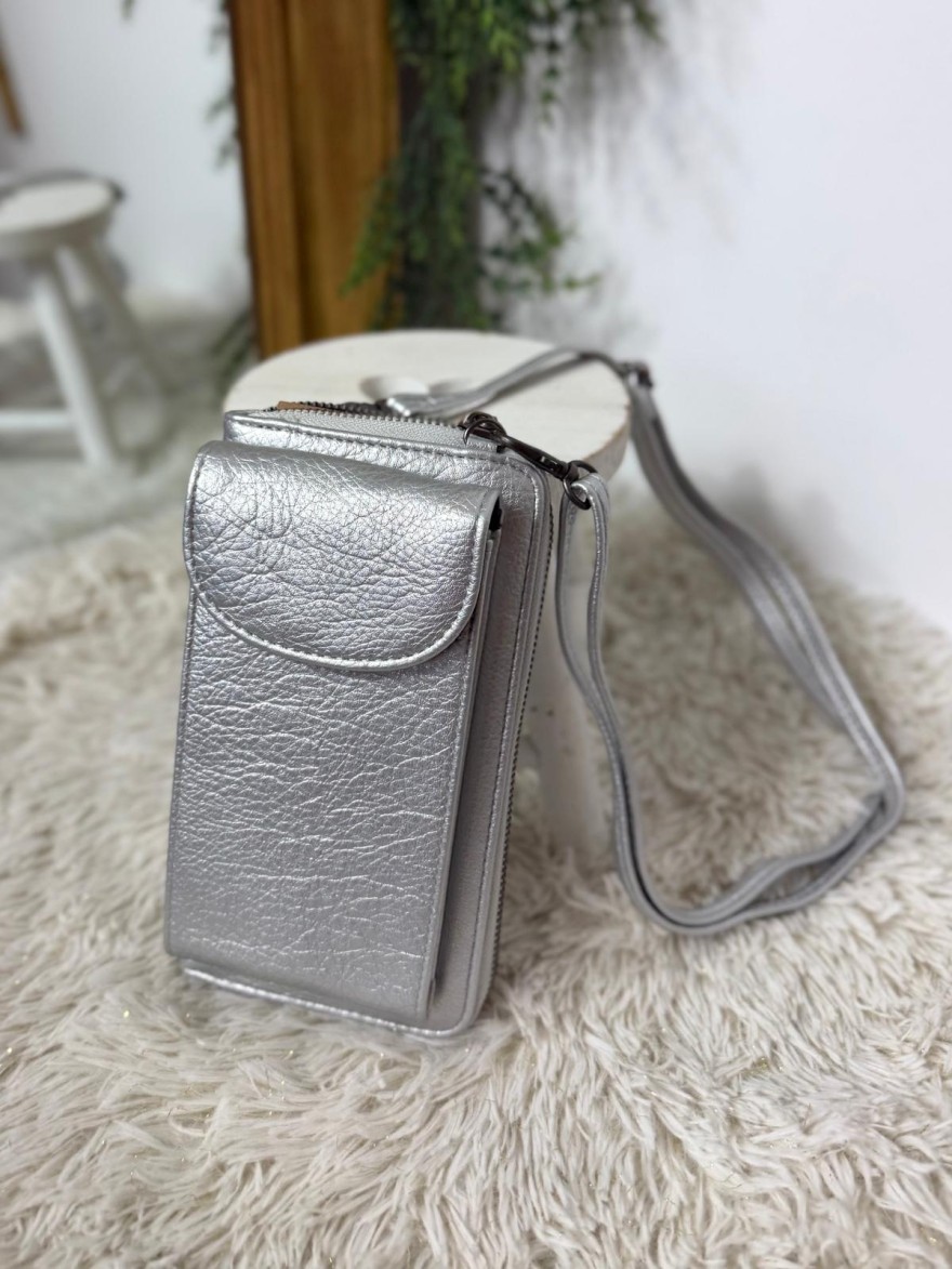 Pochette Téléphone Argentée Synthétique | Marina & Paloma
