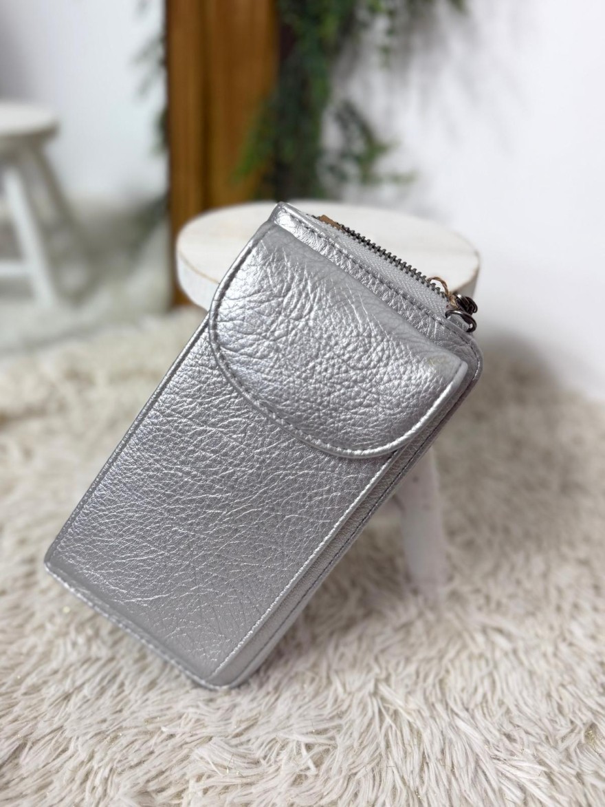 Pochette Téléphone Argentée Synthétique | Marina & Paloma