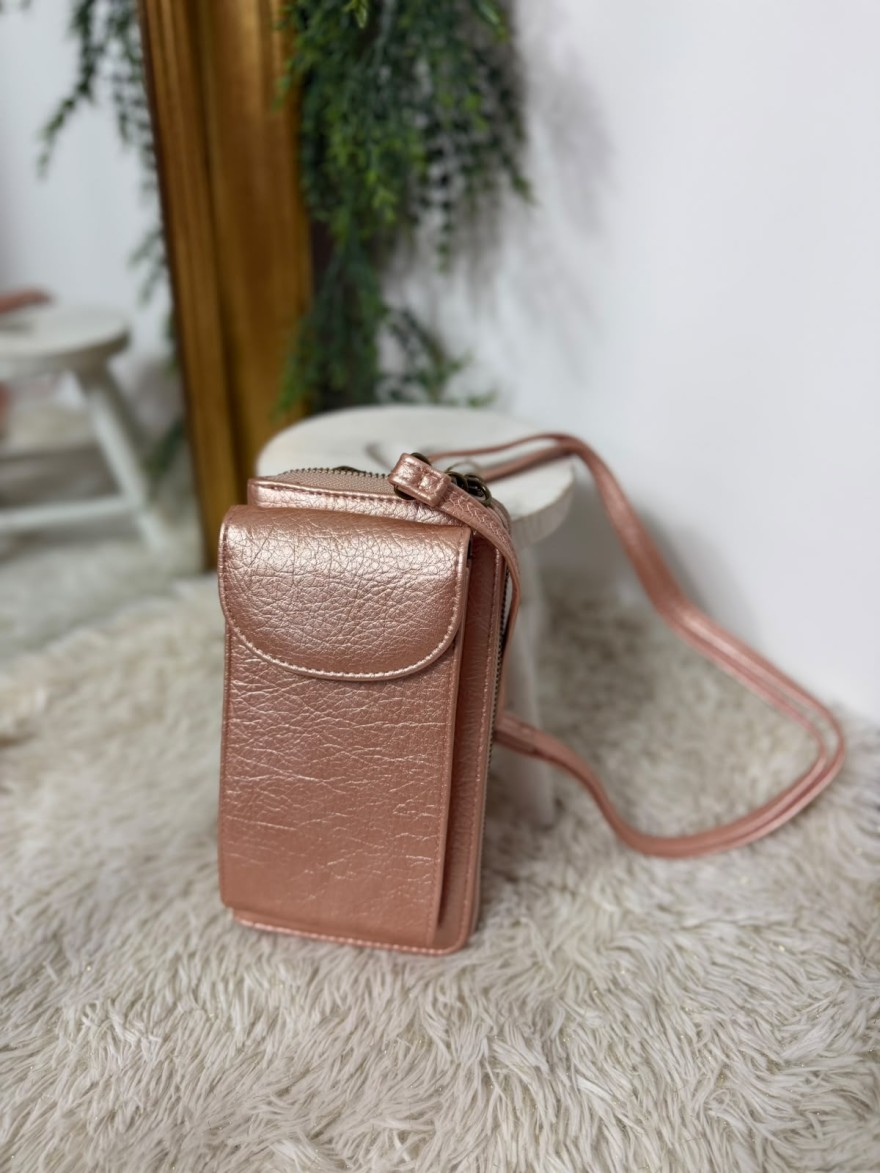 Pochette Téléphone Rose Métallisé Synthétique | Marina & Paloma
