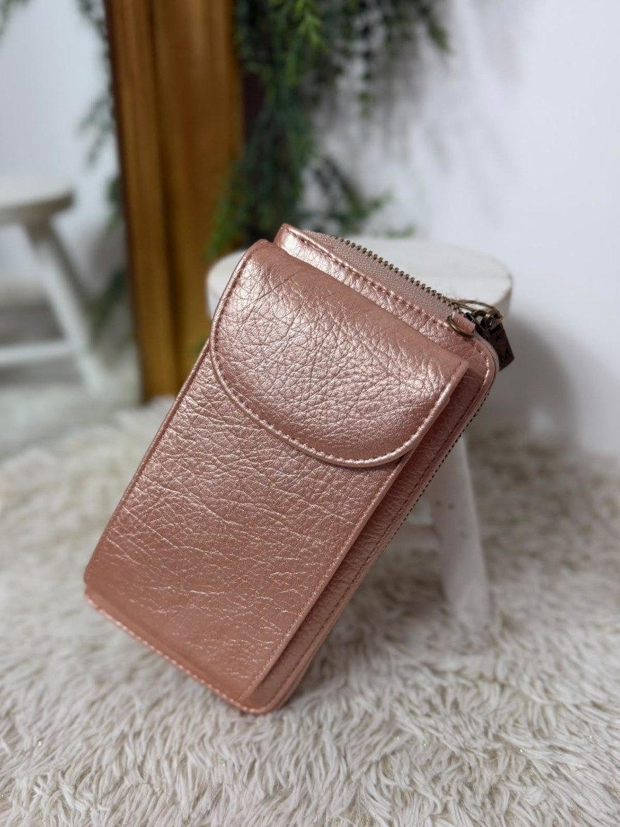 Pochette Téléphone Rose Métallisé Synthétique | Marina & Paloma
