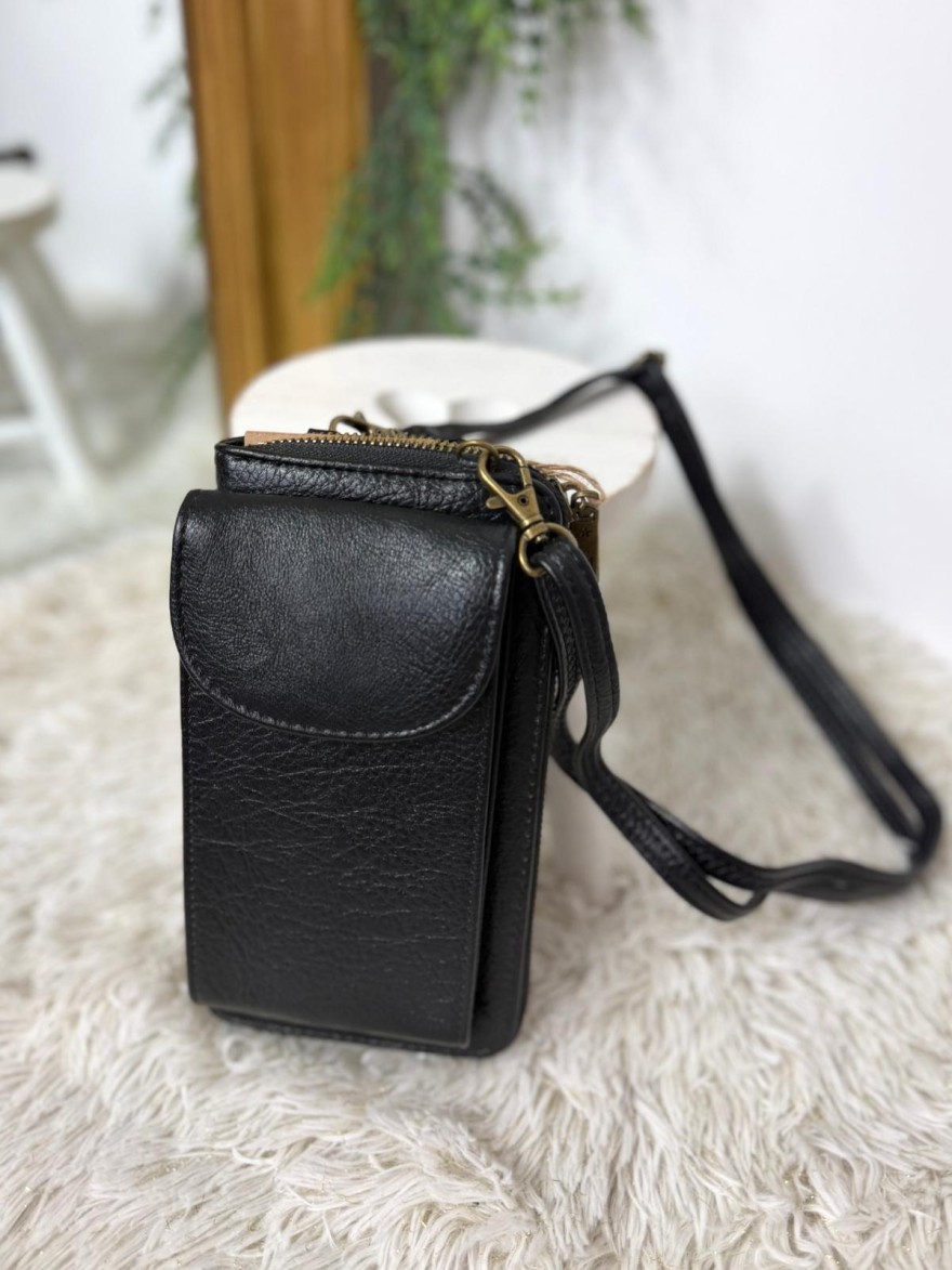 Pochette Téléphone Noire Synthétique | Marina & Paloma
