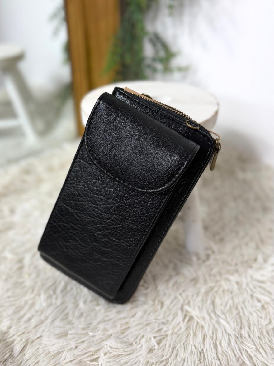 Pochette Téléphone Noire Synthétique | Marina & Paloma