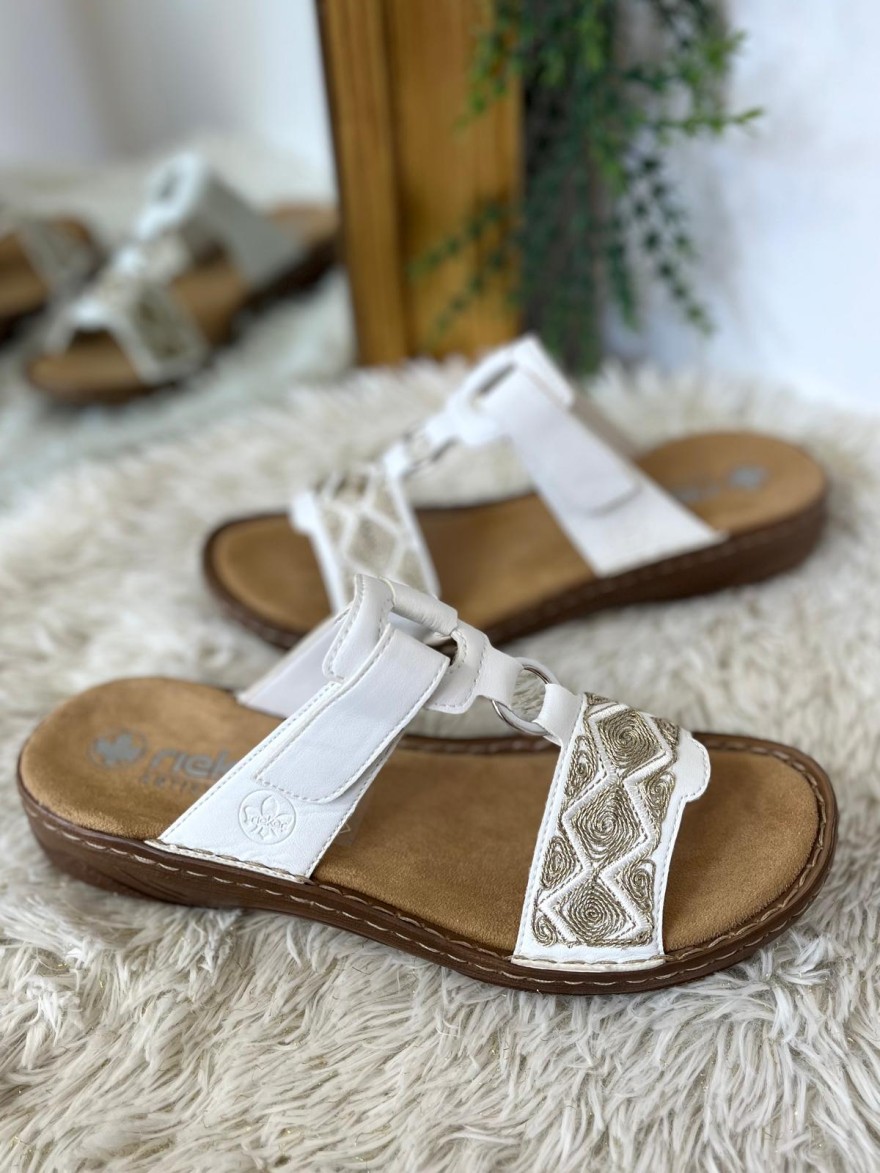 Mule Confort Rieker V2864-80 en Cuir Blanc | Marina & Paloma