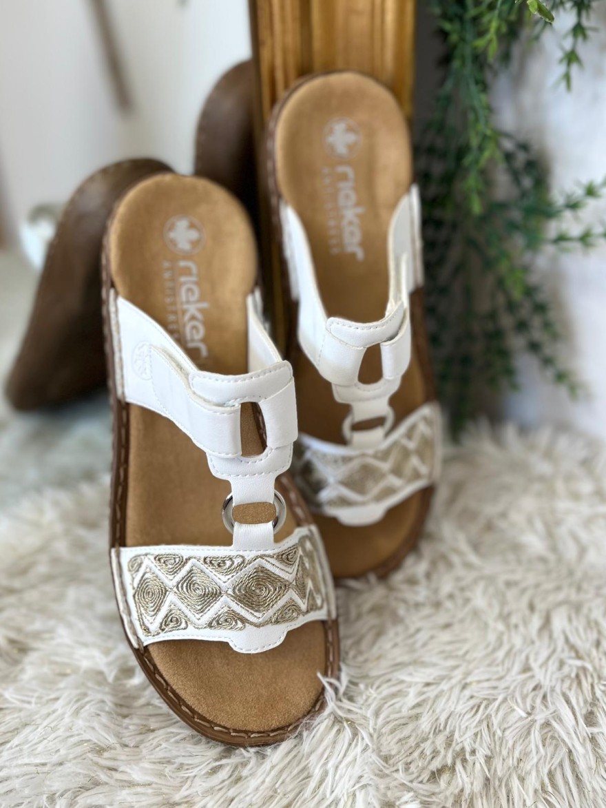 Mule Confort Rieker V2864-80 en Cuir Blanc | Marina & Paloma