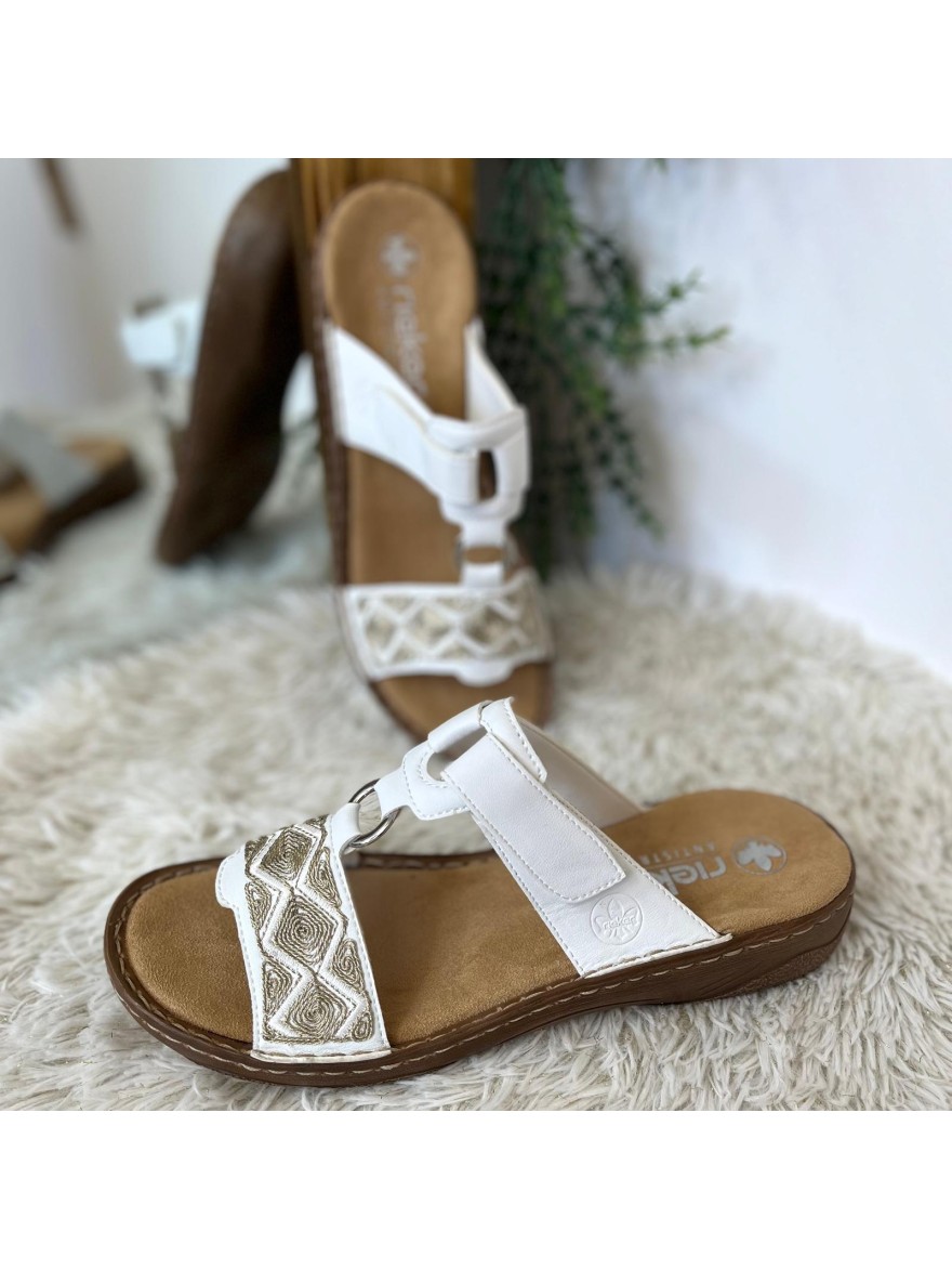 Mule Confort Rieker V2864-80 en Cuir Blanc | Marina & Paloma