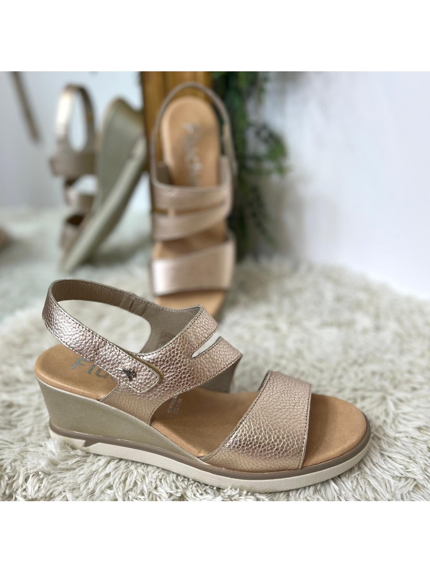 Nu-Pied Fluchos F1973 cuir doré champagne compensé | Marina & Paloma