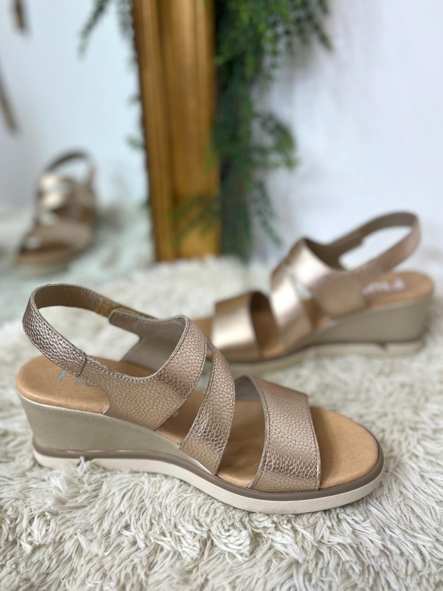 Nu-Pied Fluchos F1973 cuir doré champagne compensé | Marina & Paloma