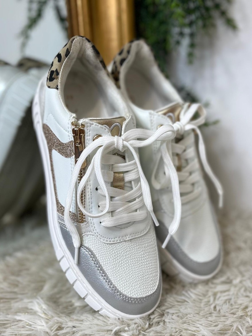Basket Marco Tozzi 23702 blanche détails pailletés | Marina & Paloma
