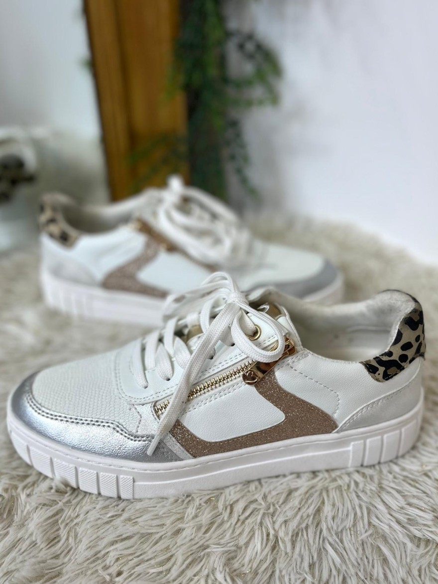 Basket Marco Tozzi 23702 blanche détails pailletés | Marina & Paloma