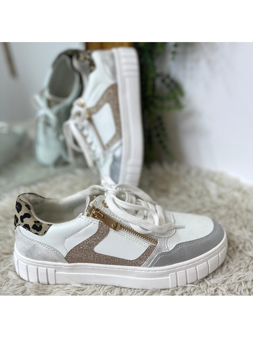 Basket Marco Tozzi 23702 blanche détails pailletés | Marina & Paloma