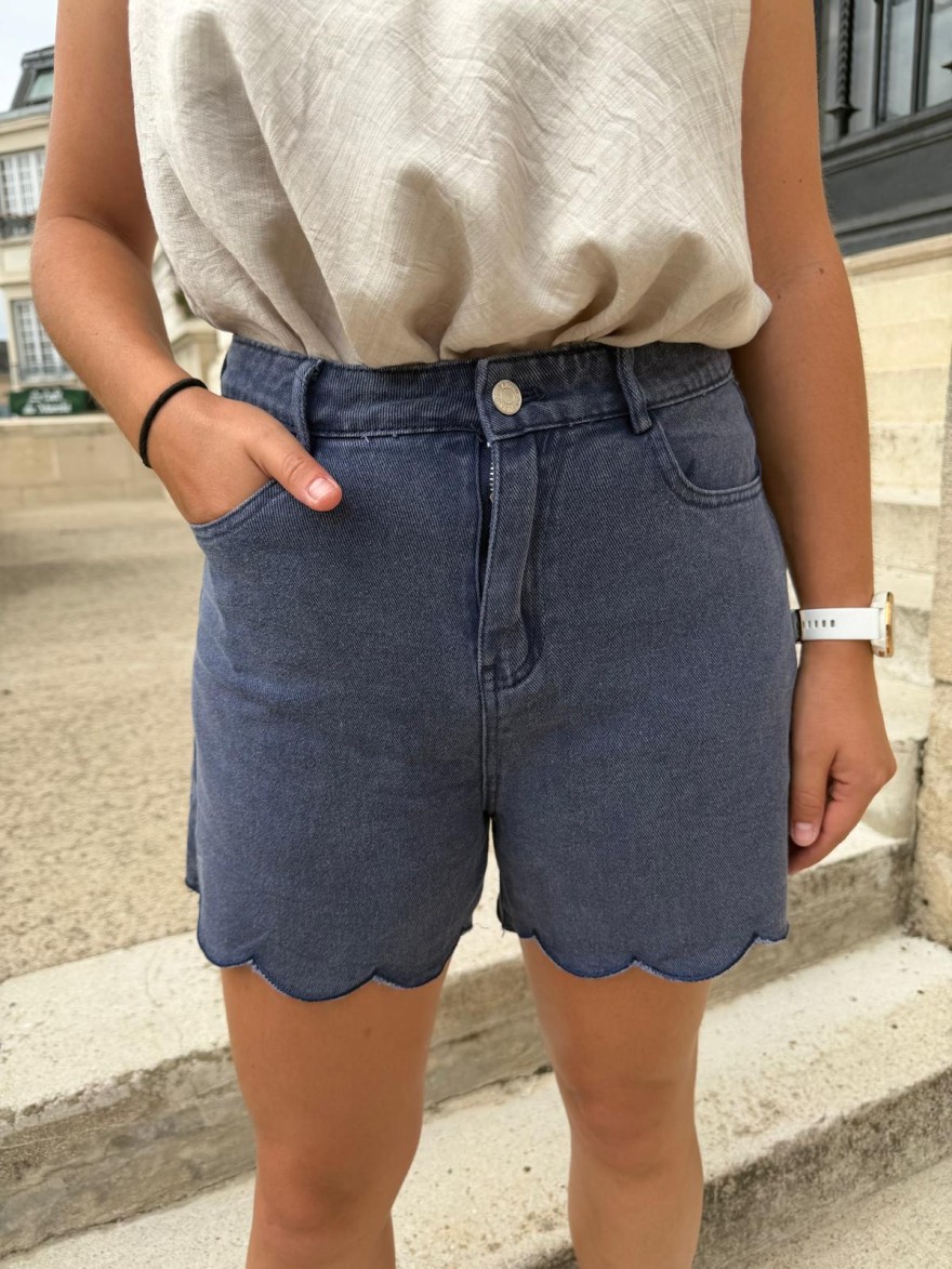 Short en Jean Bleu Marine Taille Haute Kilky | Marina & Paloma