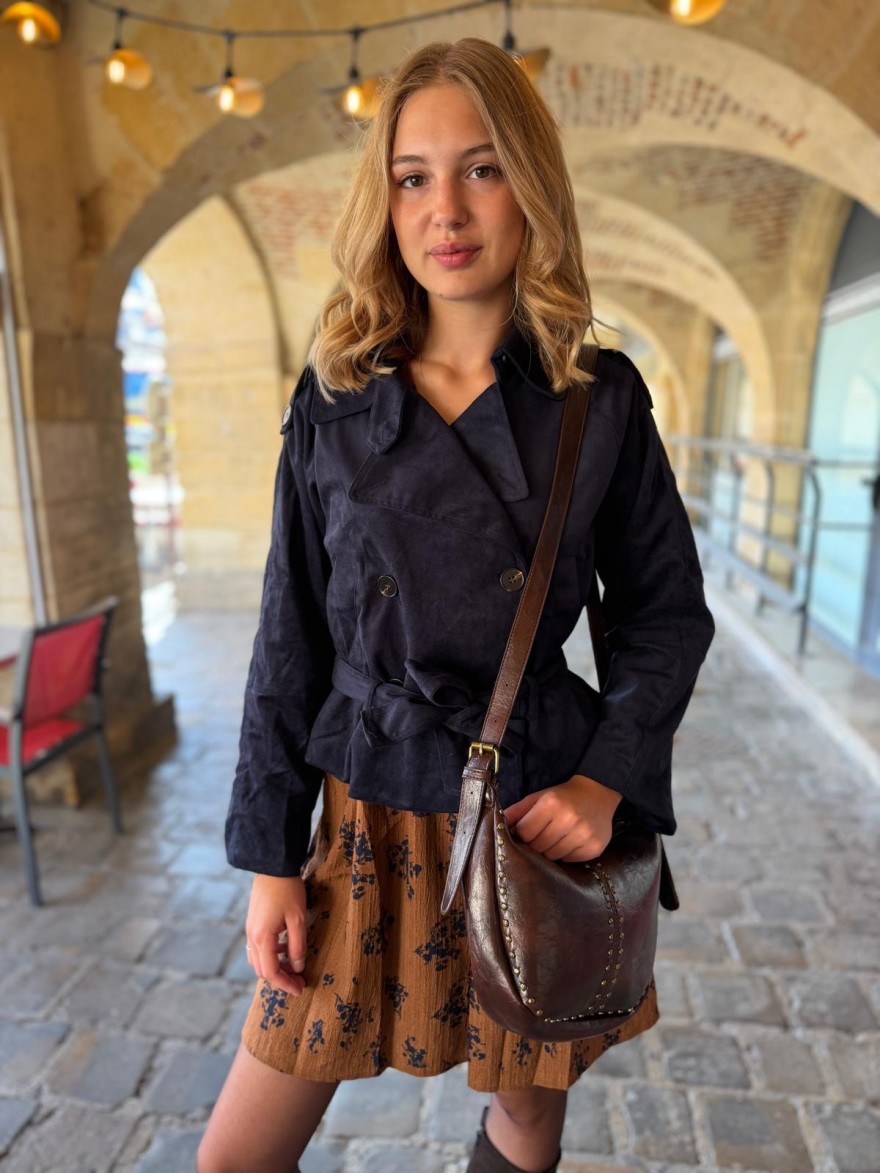 Veste Marine Effet Daim Maelle avec Ceinture Amovible | Marina & Paloma
