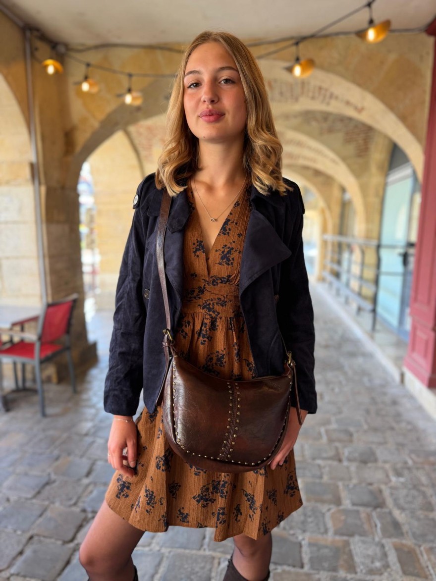 Veste Marine Effet Daim Maelle avec Ceinture Amovible | Marina & Paloma
