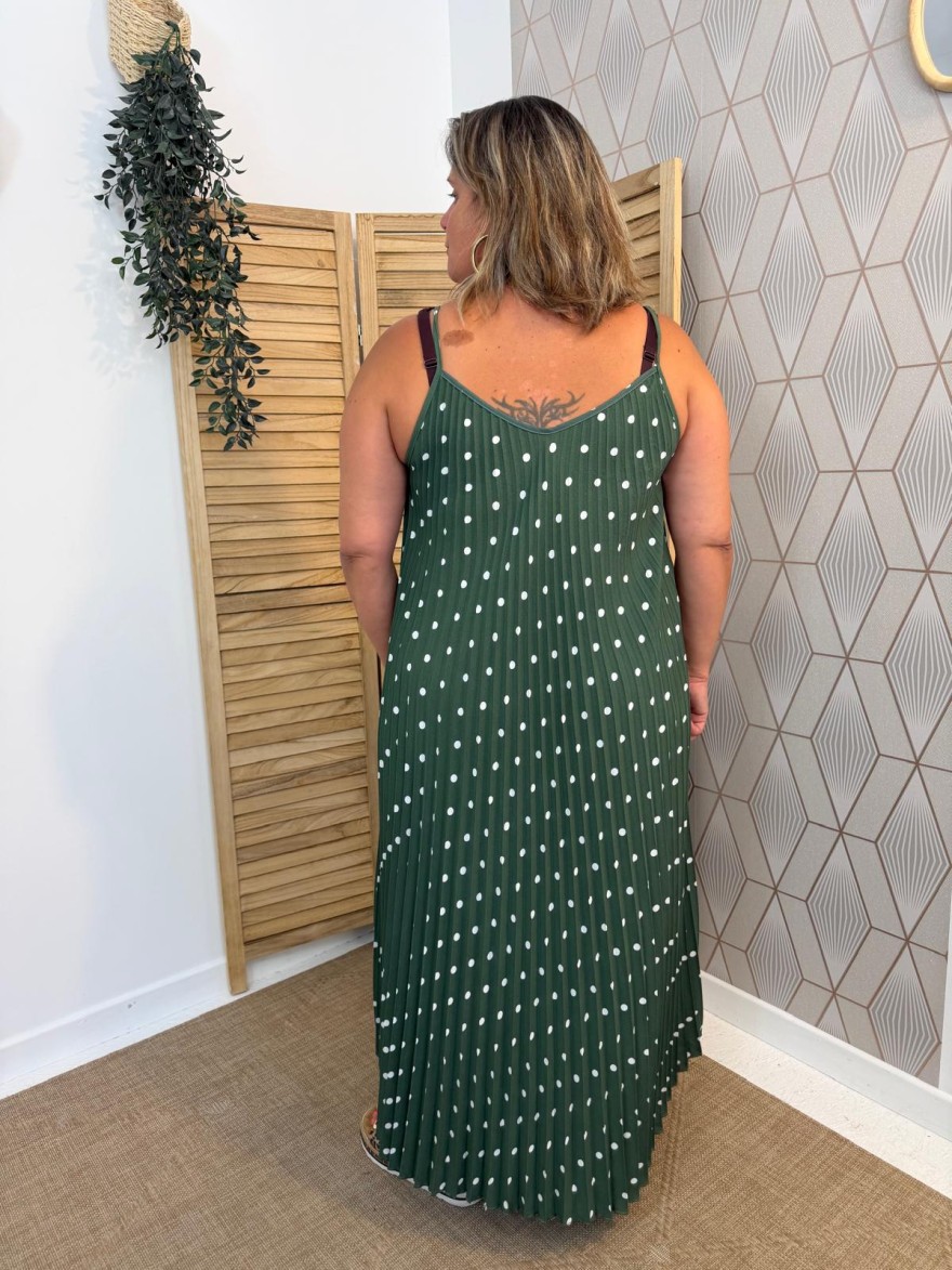 Robe à Pois Plissée Grande Taille Fine Bretelle | Marina & Paloma