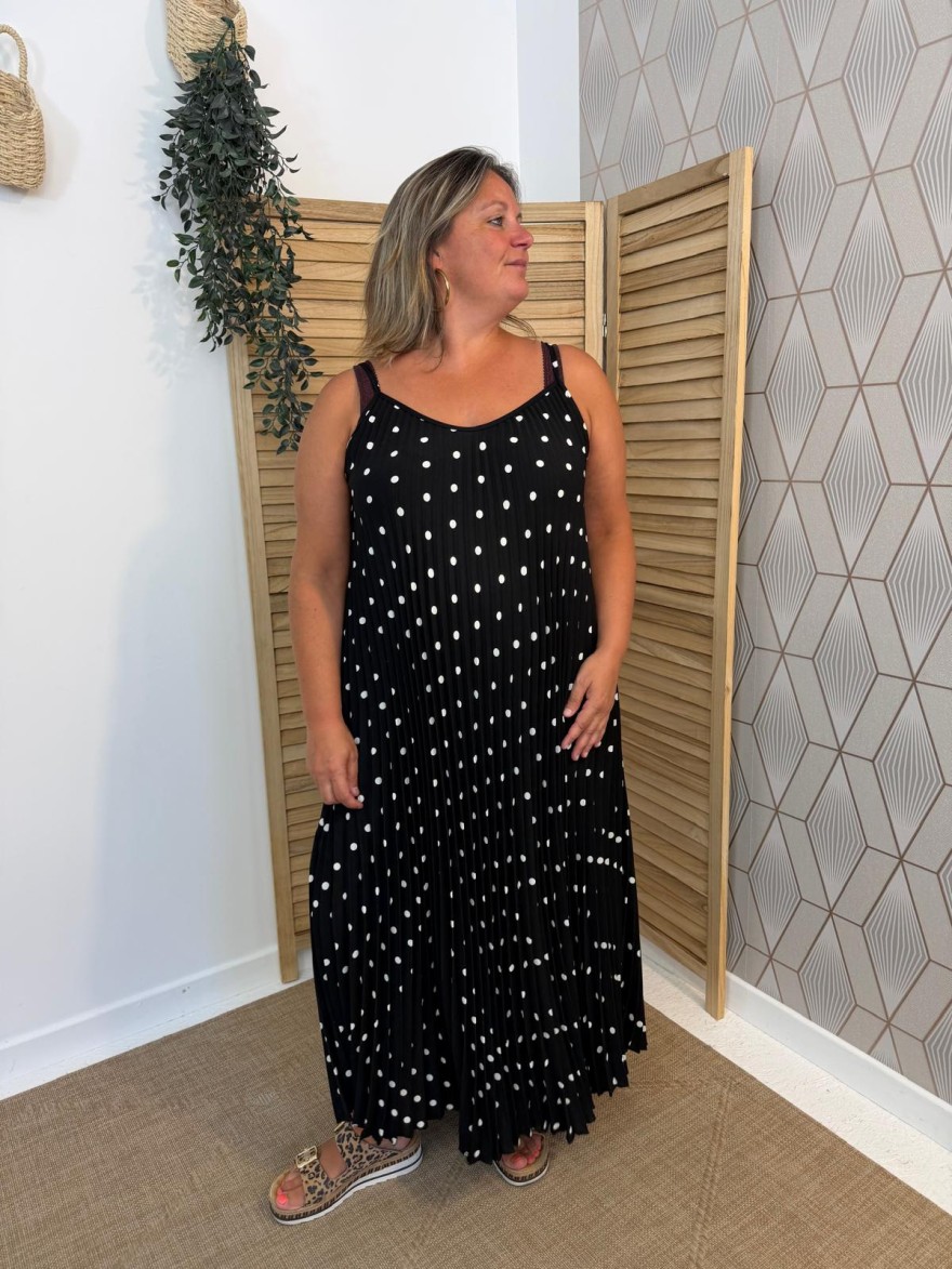 Robe à Pois Plissée Grande Taille Fine Bretelle | Marina & Paloma