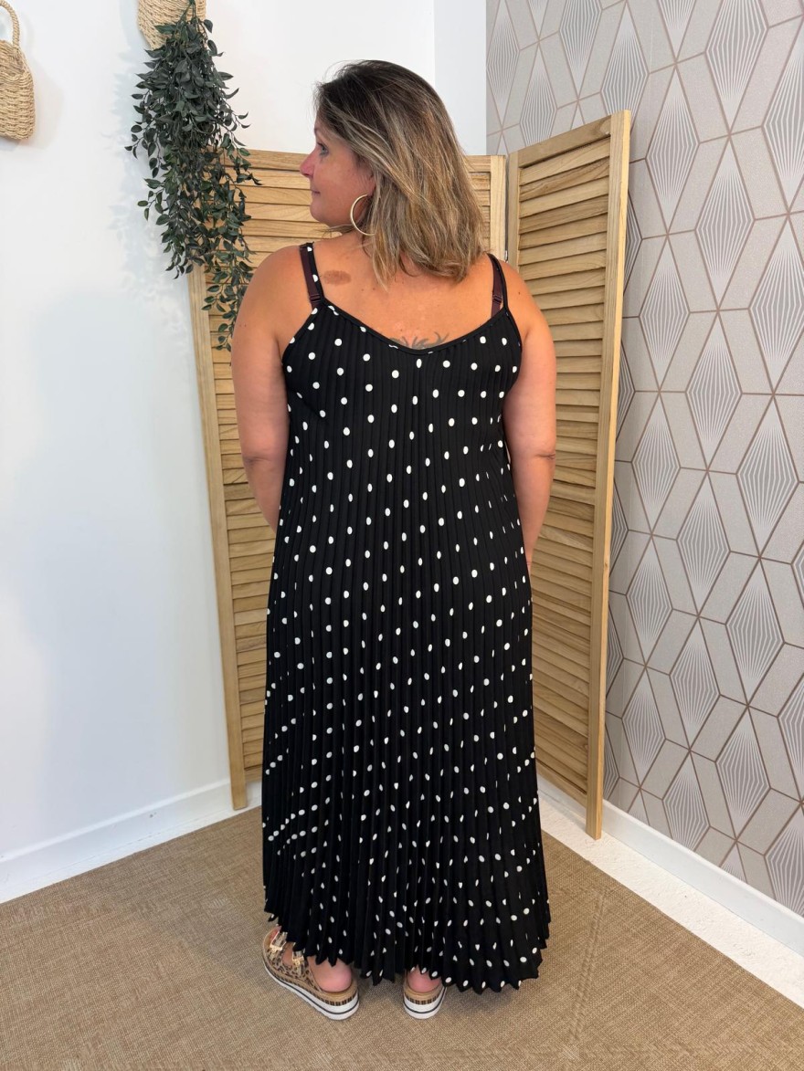 Robe à Pois Plissée Grande Taille Fine Bretelle | Marina & Paloma