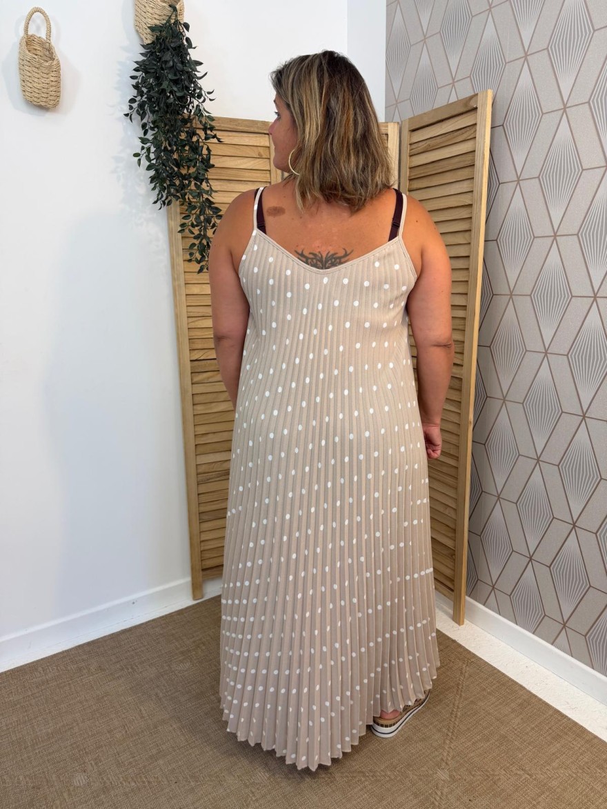 Robe à Pois Plissée Grande Taille Fine Bretelle | Marina & Paloma