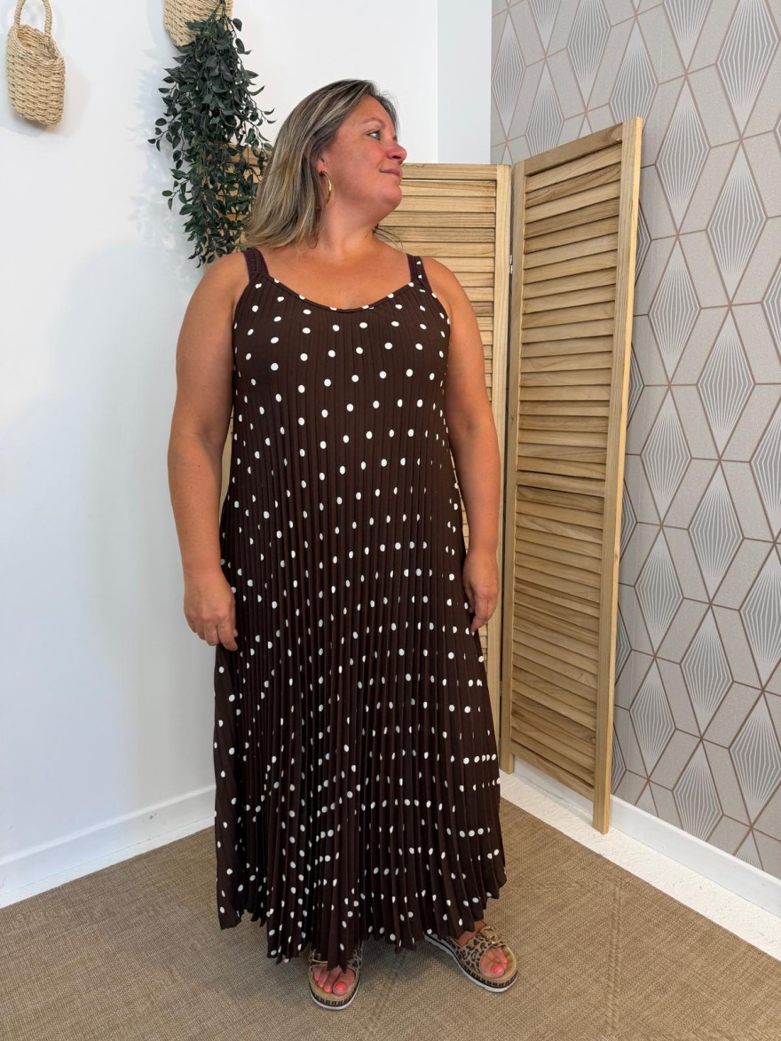 Robe à Pois Plissée Grande Taille Fine Bretelle | Marina & Paloma