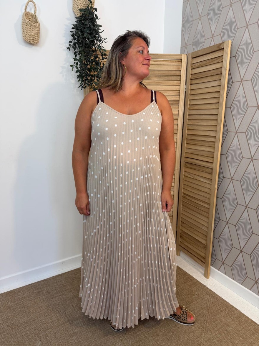 Robe à Pois Plissée Grande Taille Fine Bretelle | Marina & Paloma