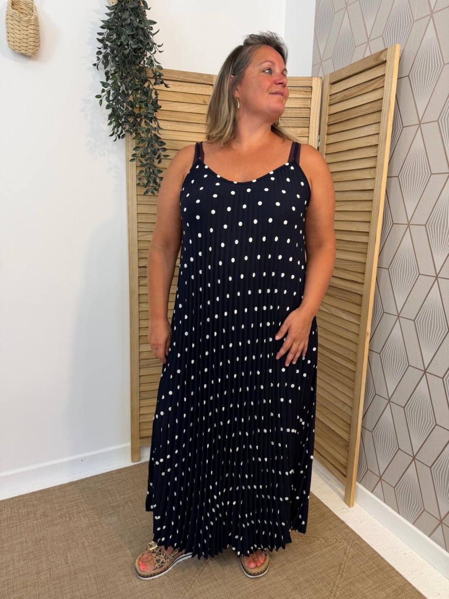 Robe à Pois Plissée Grande Taille Fine Bretelle | Marina & Paloma