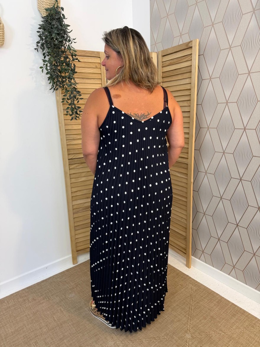 Robe à Pois Plissée Grande Taille Fine Bretelle | Marina & Paloma