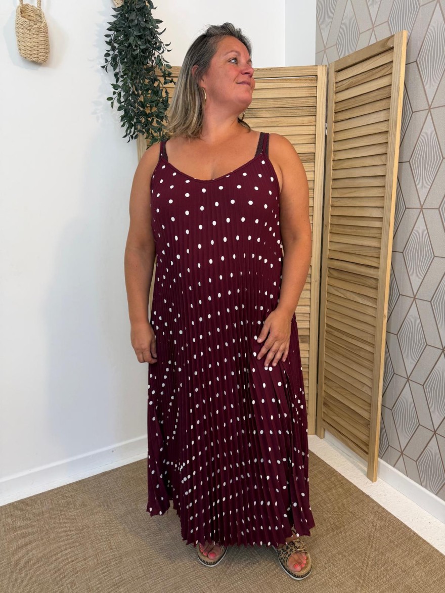 Robe à Pois Plissée Grande Taille Fine Bretelle | Marina & Paloma