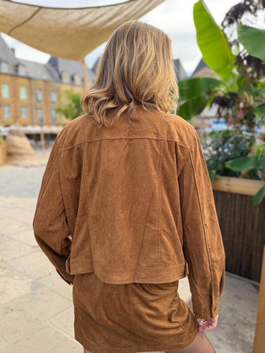 Veste Camel Effet Velours Maelle à Poches Coupe Droite | Marina & Paloma