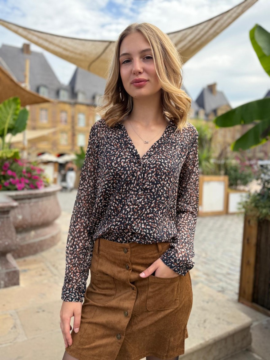 Chemise Imprimée Noire Maelle Fluide Manches Longues | Marina & Paloma