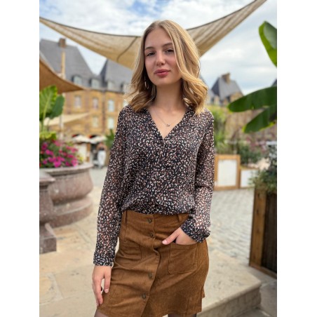Chemise Imprimée Noire Maelle Fluide Manches Longues | Marina & Paloma