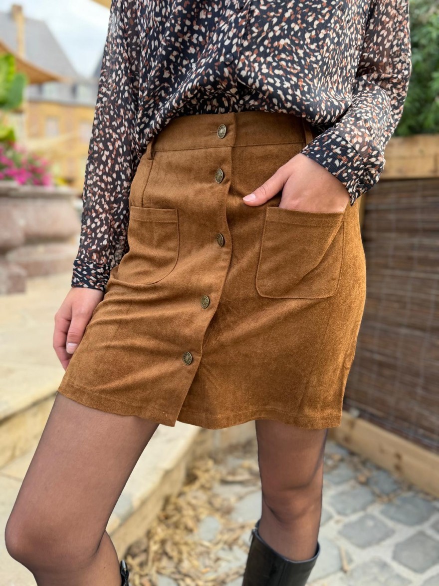 Jupe Velours Maelle Taille Haute Effet Suédine à Poches | Marina & Paloma