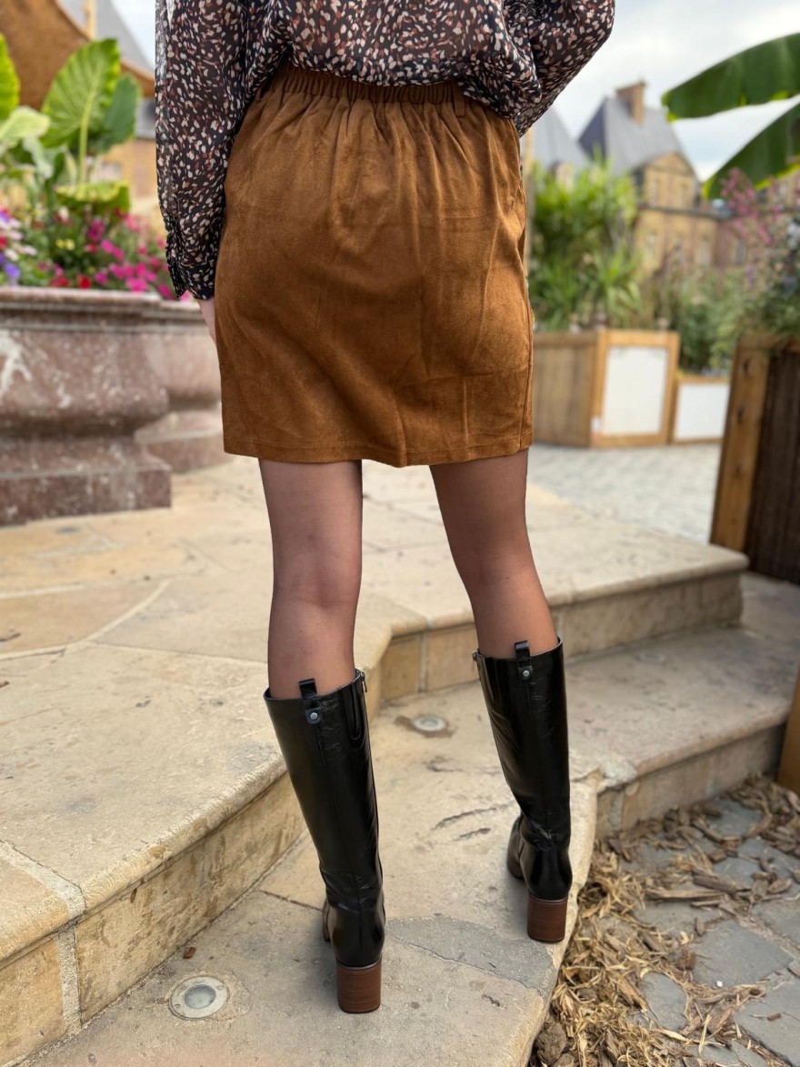 Jupe Velours Maelle Taille Haute Effet Suédine à Poches | Marina & Paloma