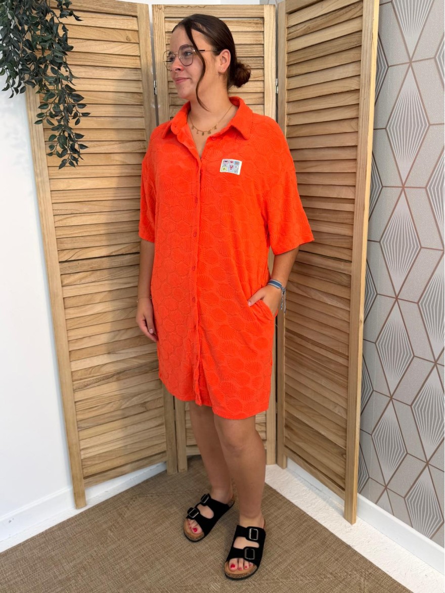 Robe Chemise en Éponge Rouge Effet Coquillage Season | Marina & Paloma
