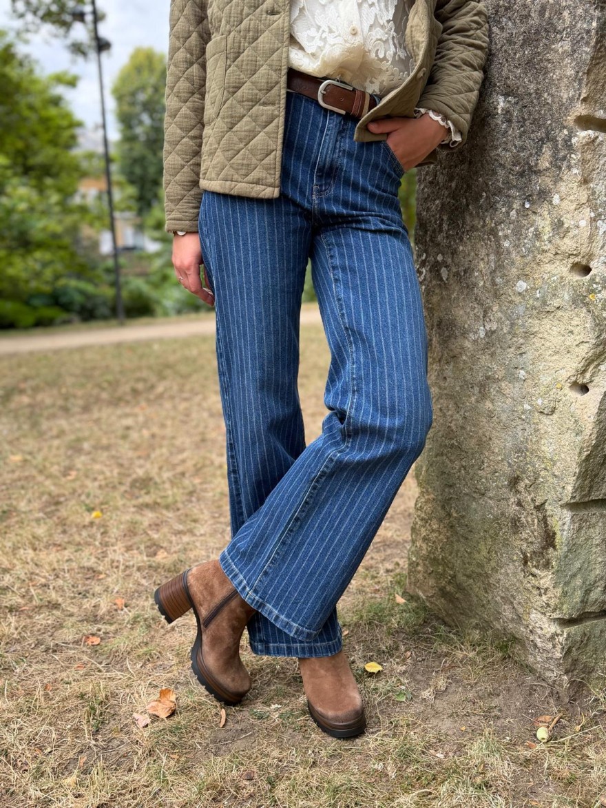 Jean Wide Gabriel JD378 Rayé Oraije Taille Haute Évasé | Marina & Paloma
