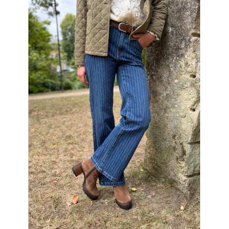 Jean Wide Gabriel JD378 Rayé Oraije Taille Haute Évasé | Marina & Paloma