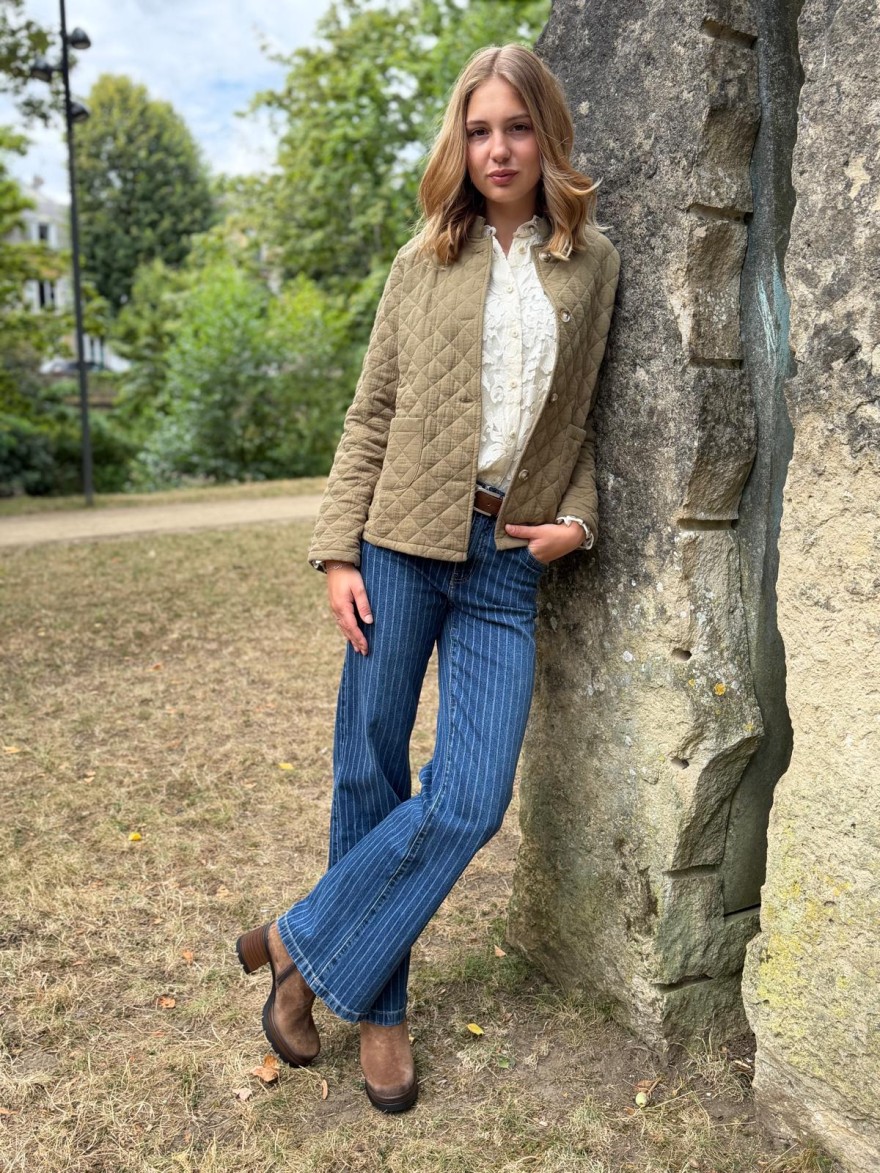 Jean Wide Gabriel JD378 Rayé Oraije Taille Haute Évasé | Marina & Paloma