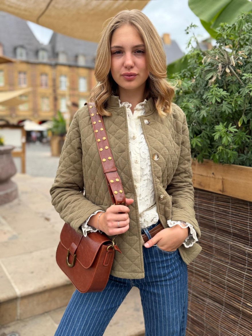 Veste Maelle Matelassée Kaki 100% Coton Coupe Droite | Marina & Paloma