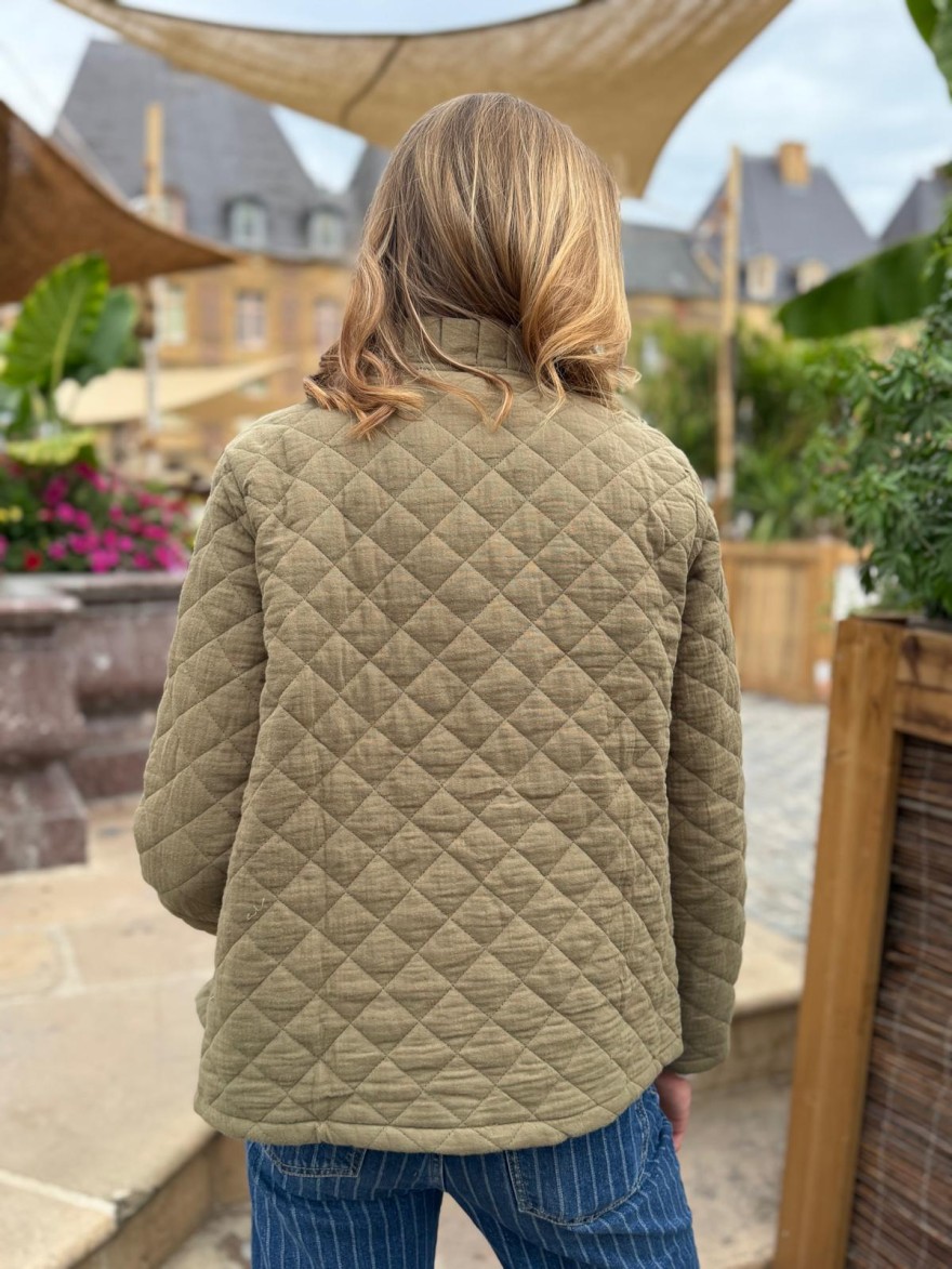 Veste Maelle Matelassée Kaki 100% Coton Coupe Droite | Marina & Paloma