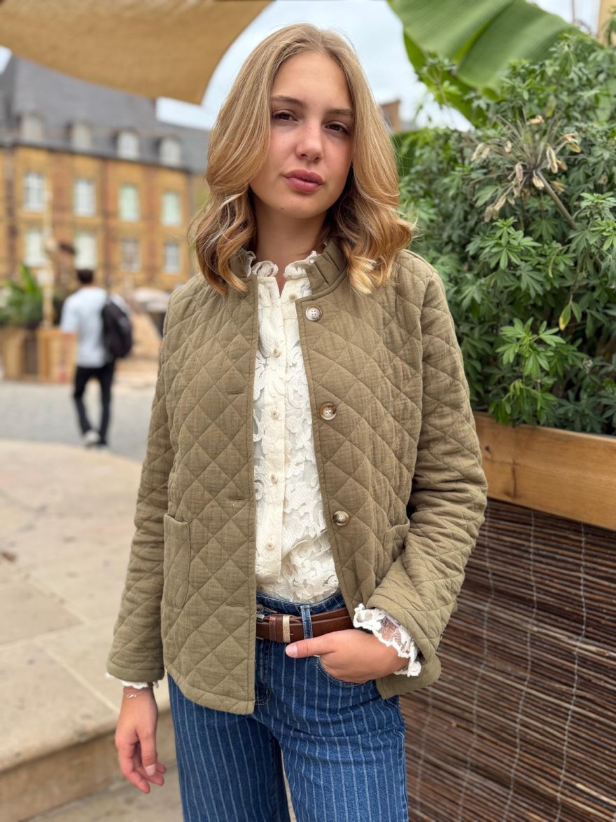 Veste Maelle Matelassée Kaki 100% Coton Coupe Droite | Marina & Paloma