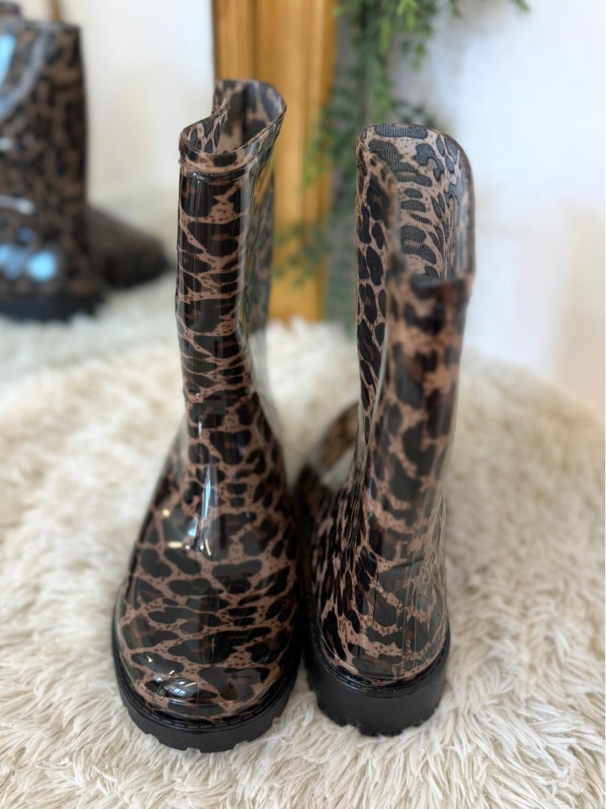 Bottines de Pluie Mi-Hautes Léopard Ideal Shoes | Marina & Paloma