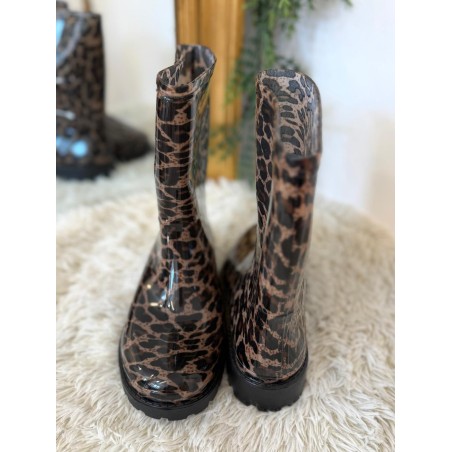 Bottines de Pluie Mi-Hautes Léopard Ideal Shoes | Marina & Paloma